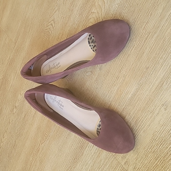 Clarks collection suede wedge pumps, burgundy size 6 med 36 euc - Picture 3 of 6